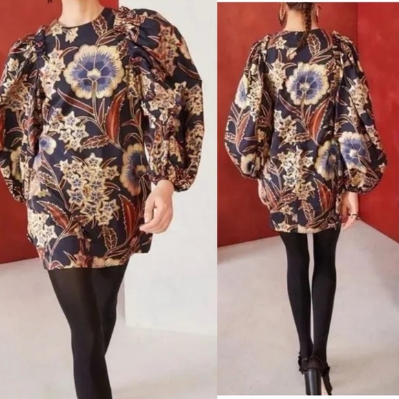 Ulla Johnson Floral Mini Dress - Navy and Gold - Picture 12 of 16